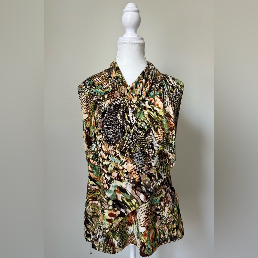 UNBRANDED Y2K Mixed Animal Print Summer Faux Wrap‎ Sleeveless Top Size Medium